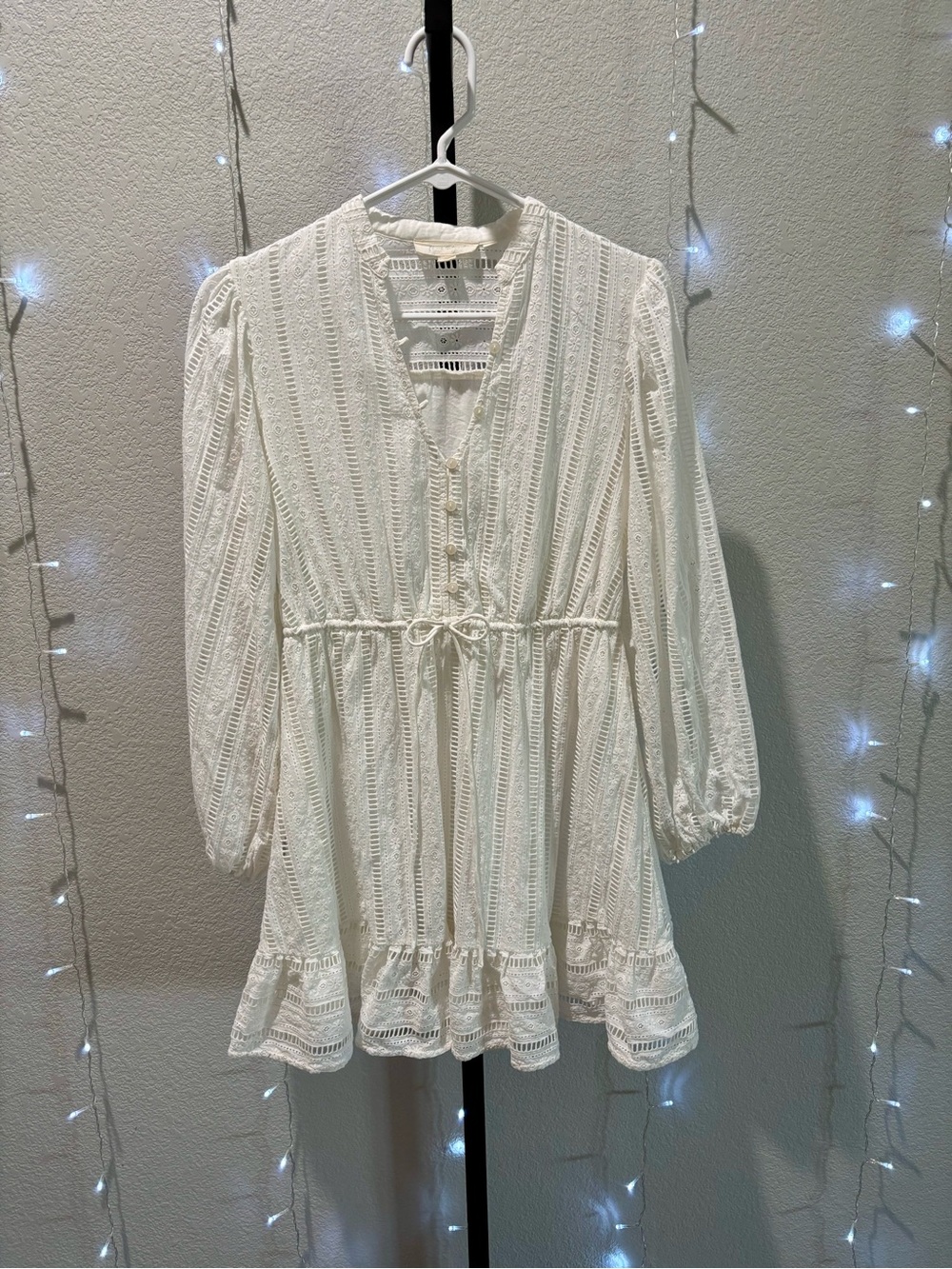 Anthropologie Forever That Girl Ivory Tie-Waist Mini Dress lined 💯% cotton
